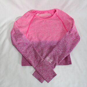 Victoria’s Secret PINK Seamless Crop Top Long Sleeve Size Medium Pink Ombre